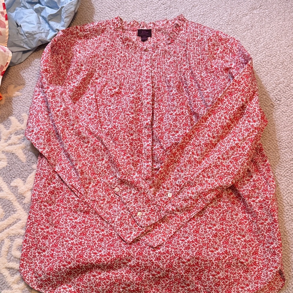 J. Crew Red and White Floral Blouse